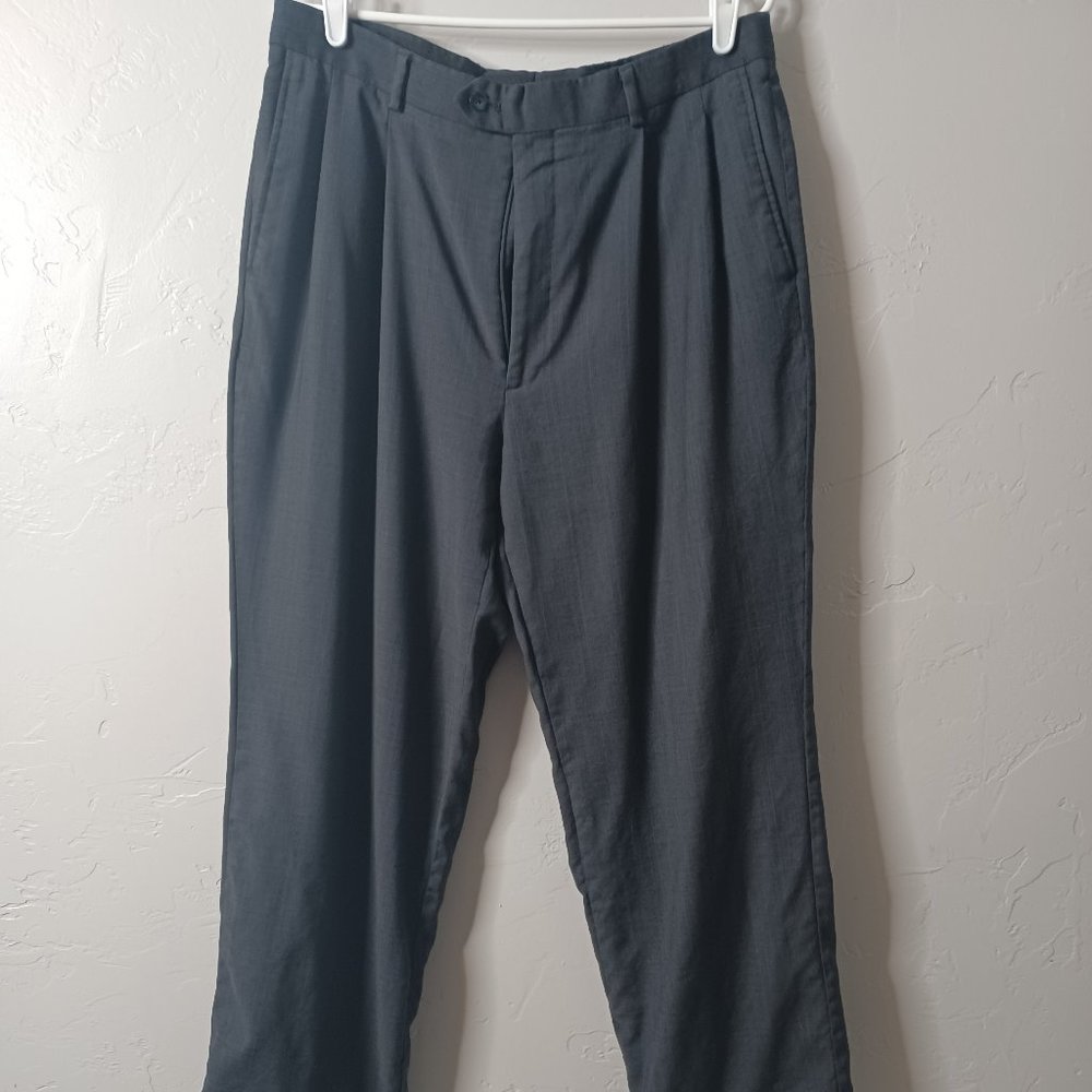 Stafford Mens Charcoal Gray Wool Silk Blend Pleated Dress Pants 36 Regular